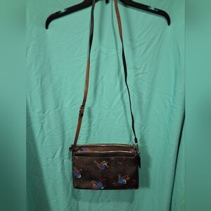 Coach Black Crossbody Bag with Colorful Bird Design